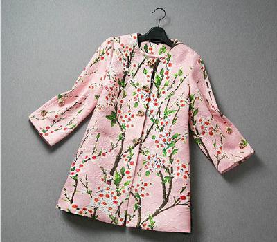 歐美秋季新款風衣外套 時尚印花與中袖中長的完美融合